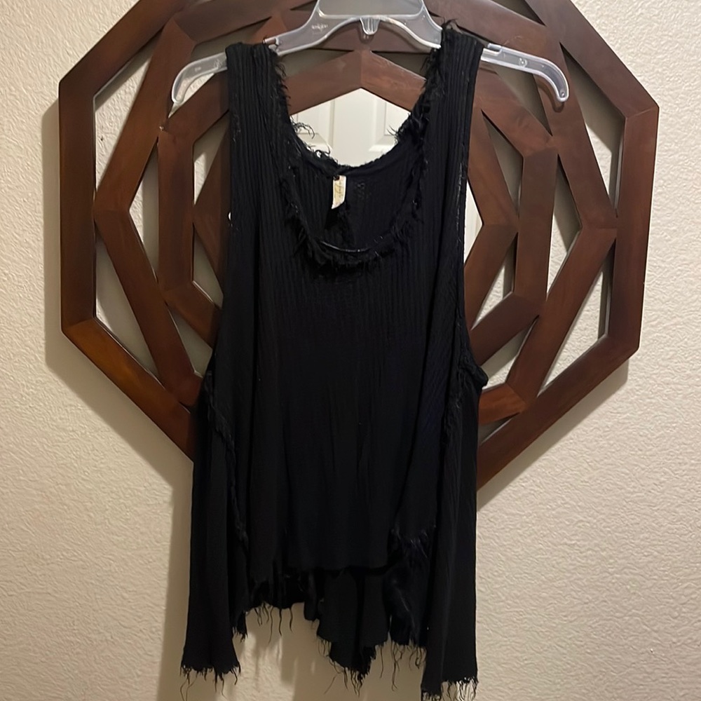 Free People Black Distressed Frayed Crop Top